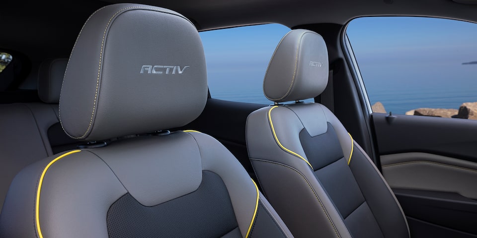 ACTIV badging on seat headrests of the 2025 Chevrolet Trax ACTIV.