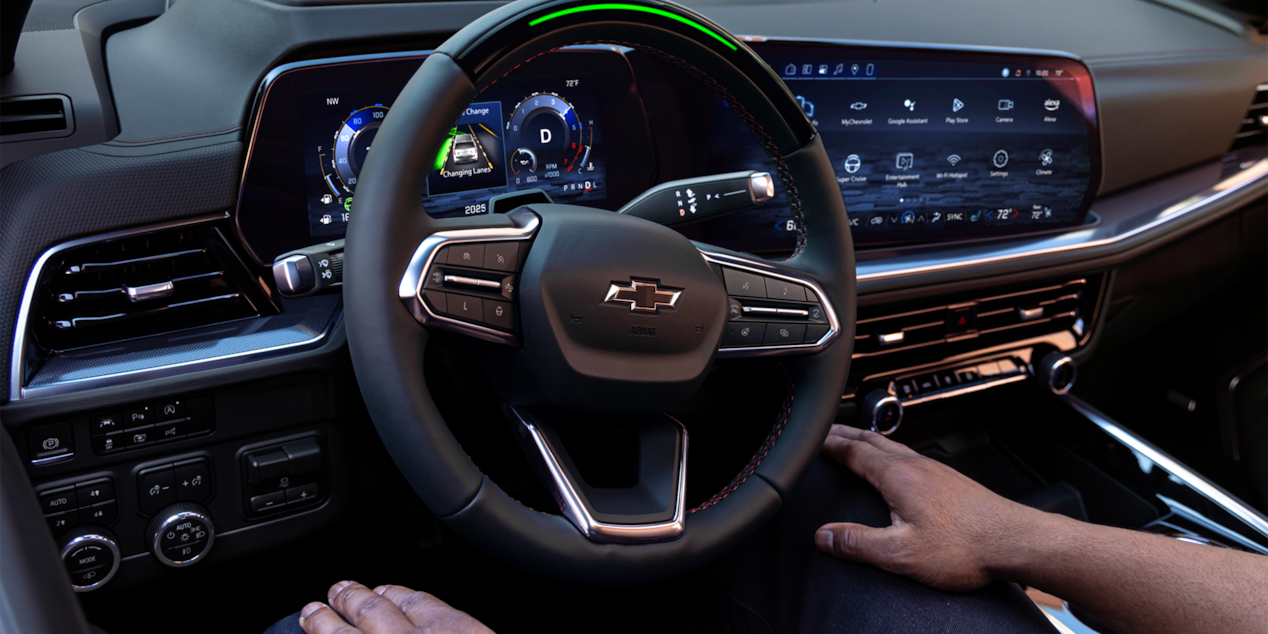 Close-up view of the Super Cruise Feature being used by a person in the 2025 Chevrolet Tahoe SUV.