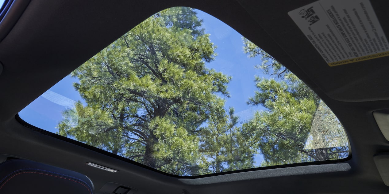 Close-up view of the glass roof from the interior of a 2025 Chevrolet Silverado EV.