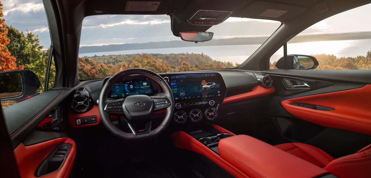 Spacious front interiors of the 2026 Chevrolet Blazer EV.