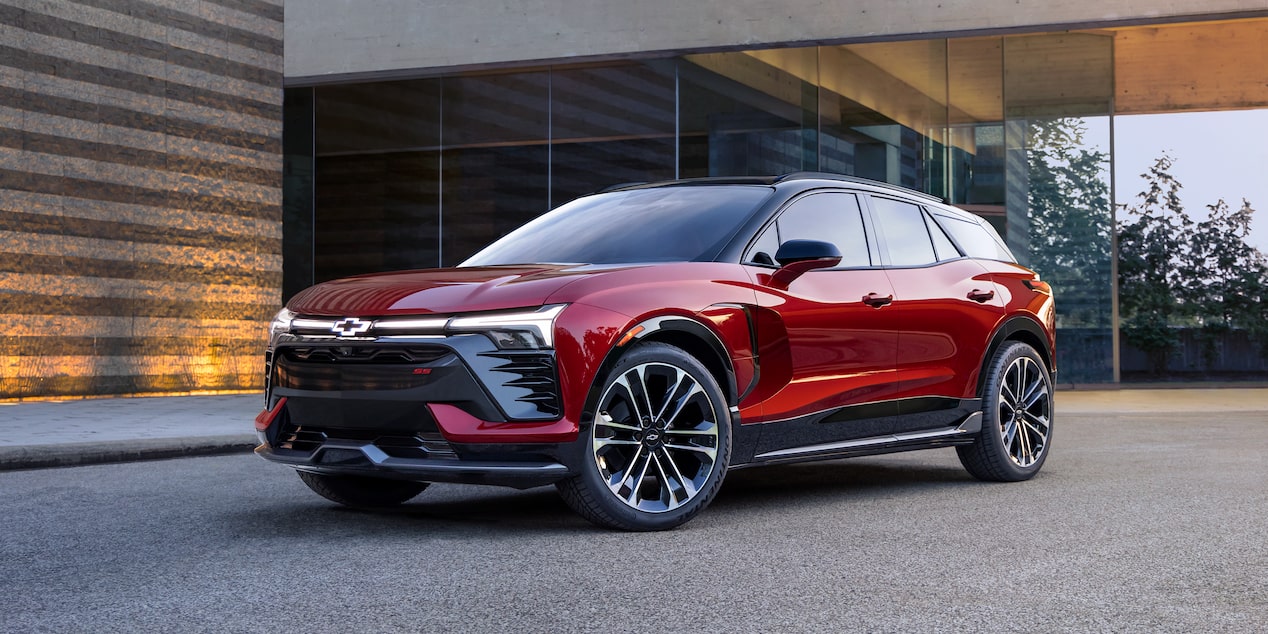 2026 Chevrolet Blazer EV parked in front of an office building.