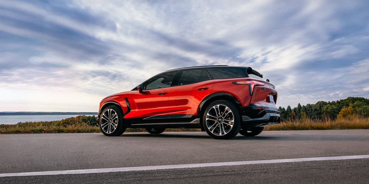 Side view of the 2026 Chevrolet Blazer EV parked alone outdoors.