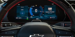 Close up view of the dashboard and steering wheel of the 2026 Chevrolet Blazer EV.