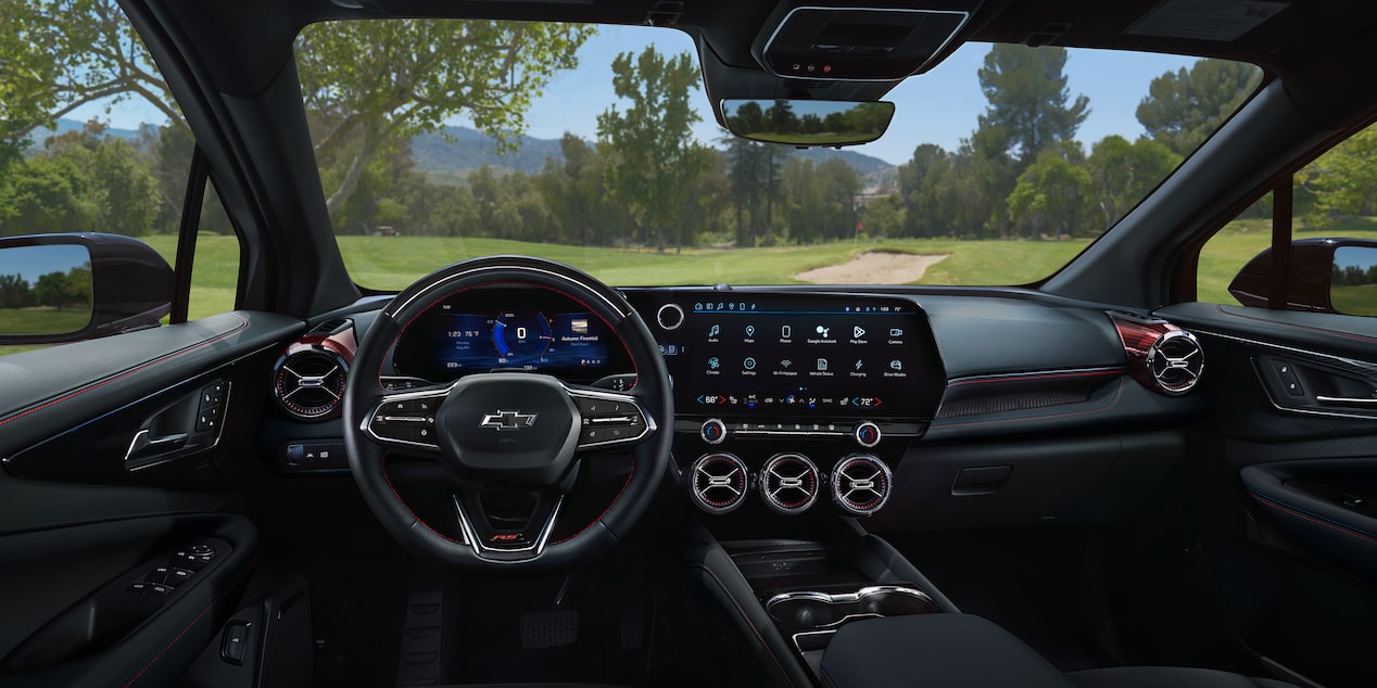 Driver's view of the front interiors of the 2026 Chevrolet Blazer EV.