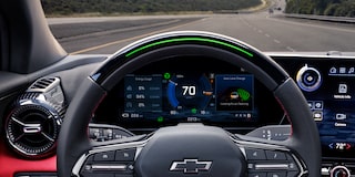 Driver's view of the 2026 Chevrolet Blazer EV with Super Cruise Hands-Free Driving activated.