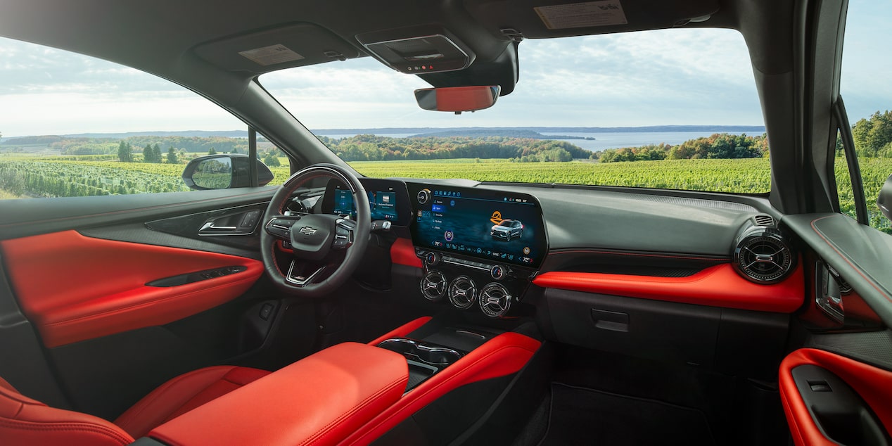 Front interiors of the 2026 Chevrolet Blazer EV.