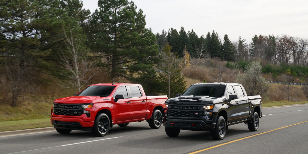 Packshot of Silverados on the road