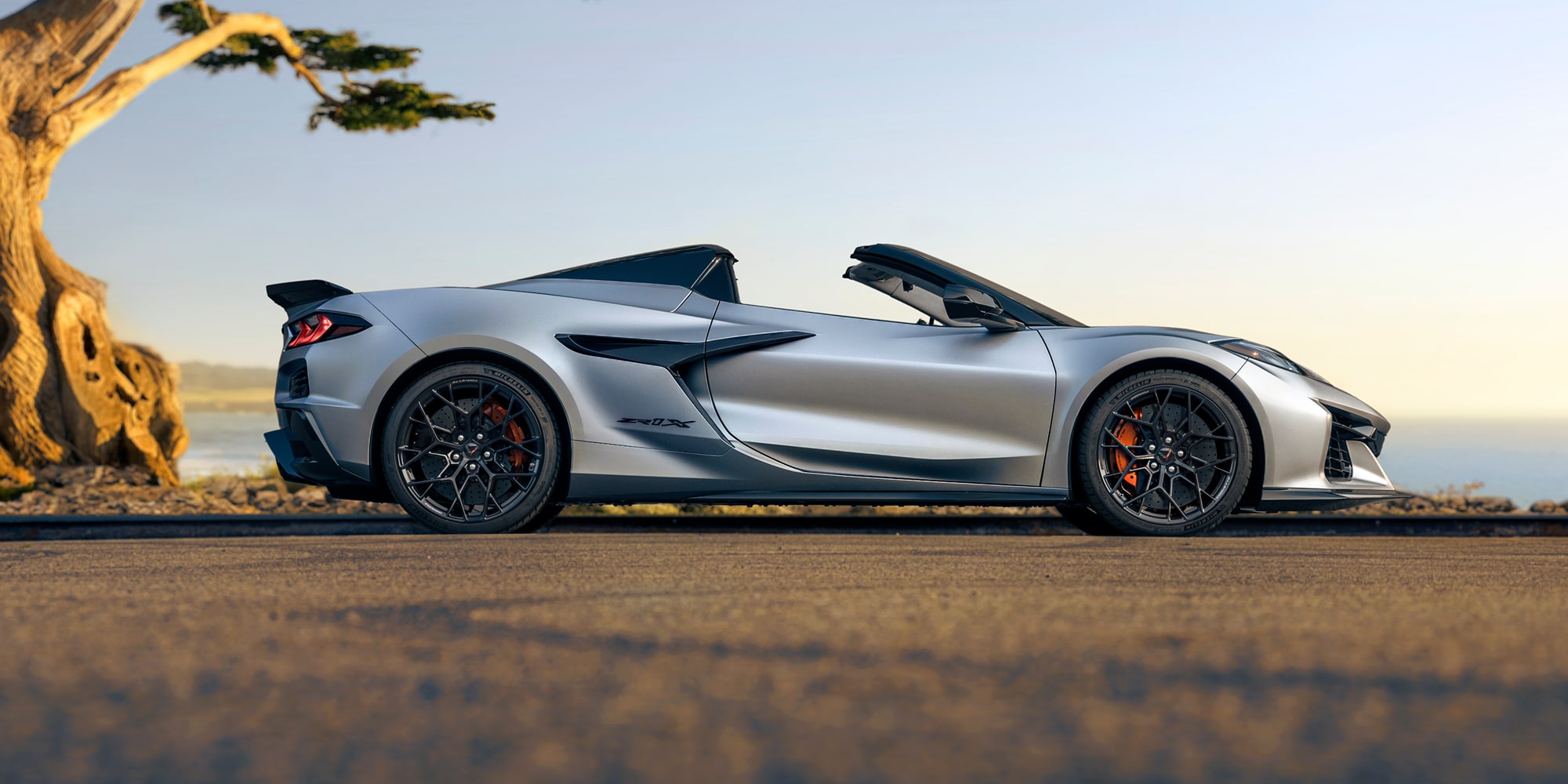 Side View of the 2026 Chevrolet Corvette ZR1X Parked Near the Ocean.