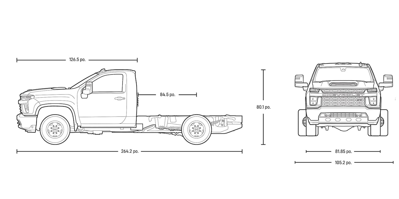 Châssis-cabine Silverado 3500 HD 2025 Dimensions  diagramme