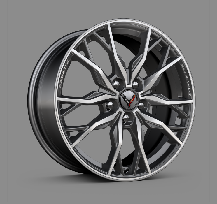 Les roues en aluminium forgé avec fini usiné brillant de la Chevrolet Corvette Stingray 2025.