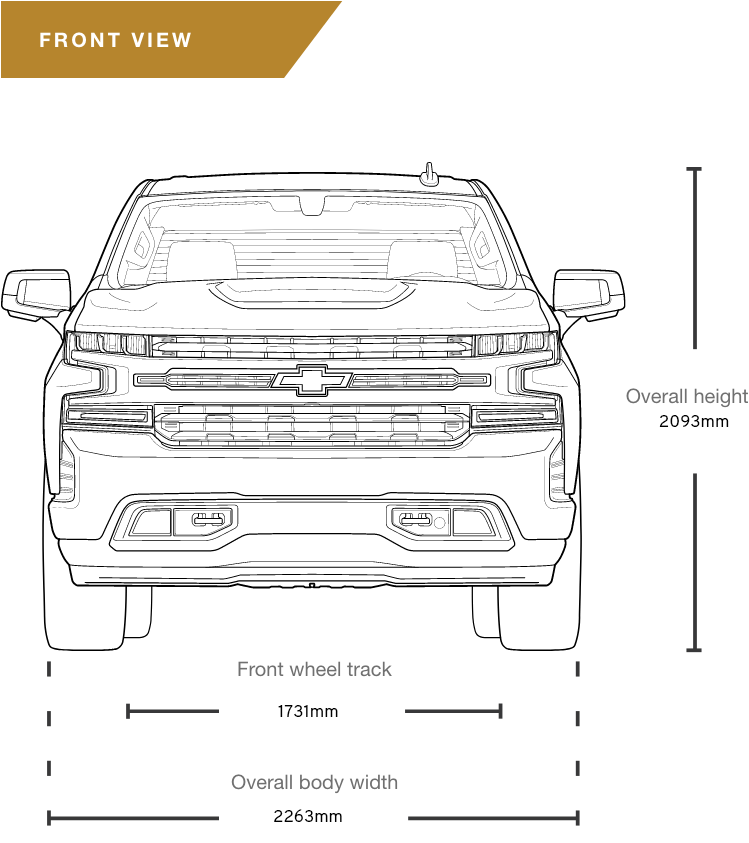 Silverado 2500 HD Front View Dimensions