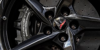 Close up shot of a 5-Spoke Gloss Black Forged Aluminium Wheel