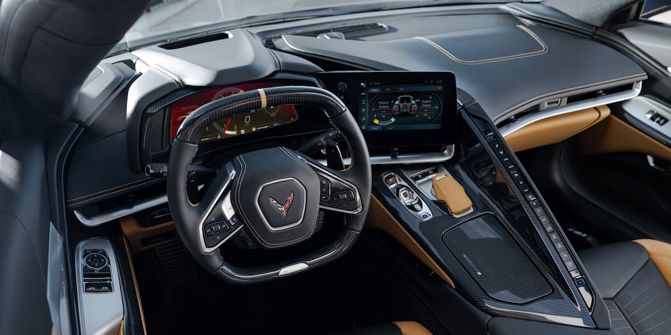 Interior image of the drivers side of the Corvette E-Ray featuring the driver cockpit