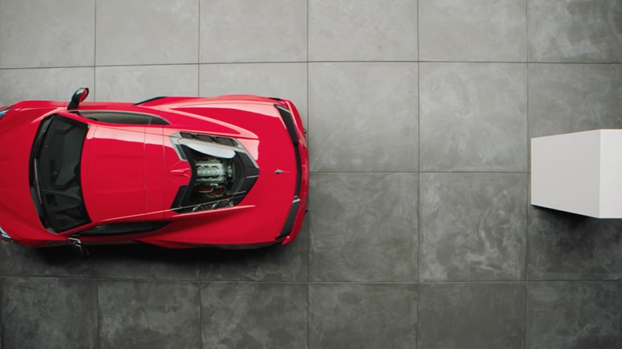 Paused image of an aerial shot of the corvette from the driver assistance corvette academy video