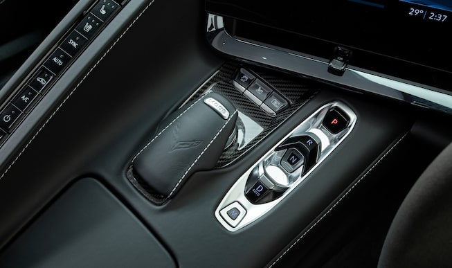 The Push Button Transmission of the Right Hand Drive 2023 Corvette Z06