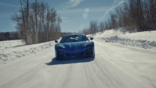 Video Thumbnail of The 2024 Chevrolet Corvette E-Ray Driving On Snowy Road
